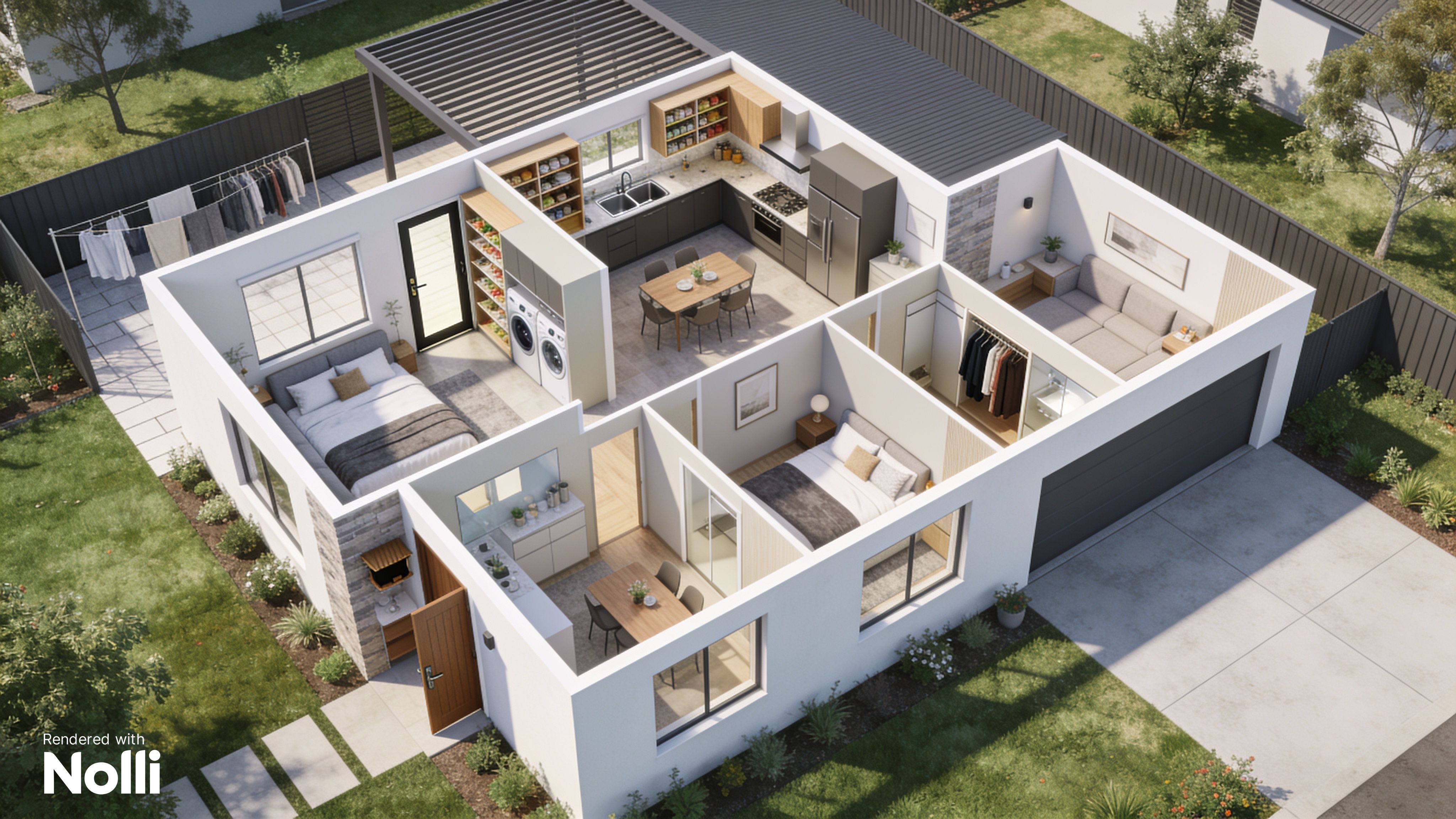 Layout Hause Isometric Family House Floor Plan 3D Render