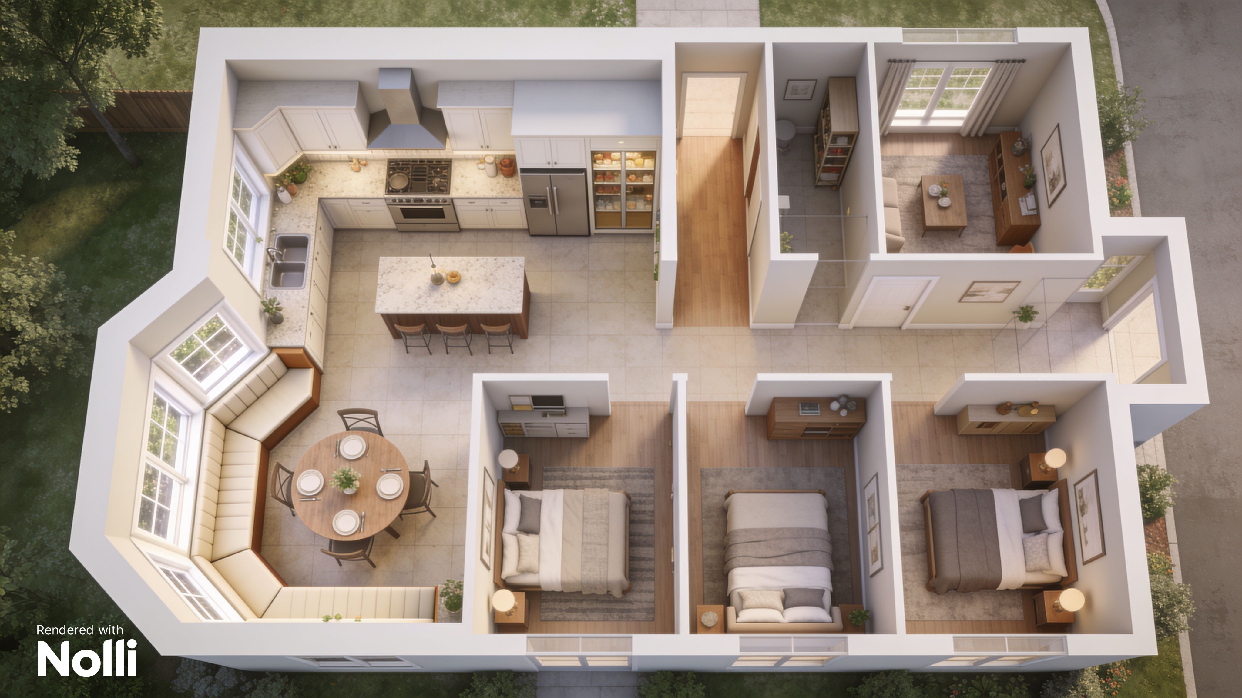 Top-Down 3D Family House Floor Plan