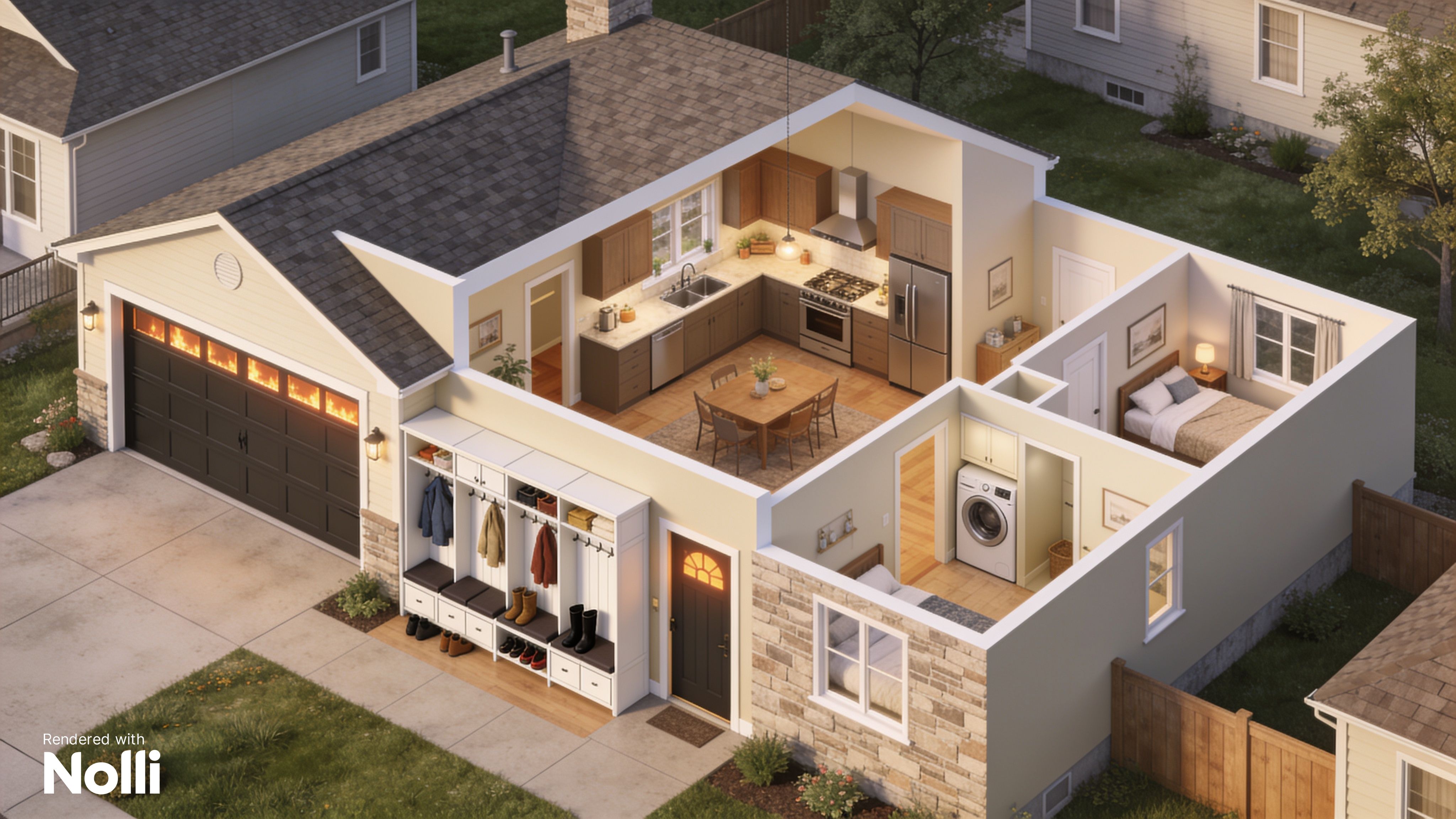 Split Family Sign Isometric Family House 3D Floor Plan