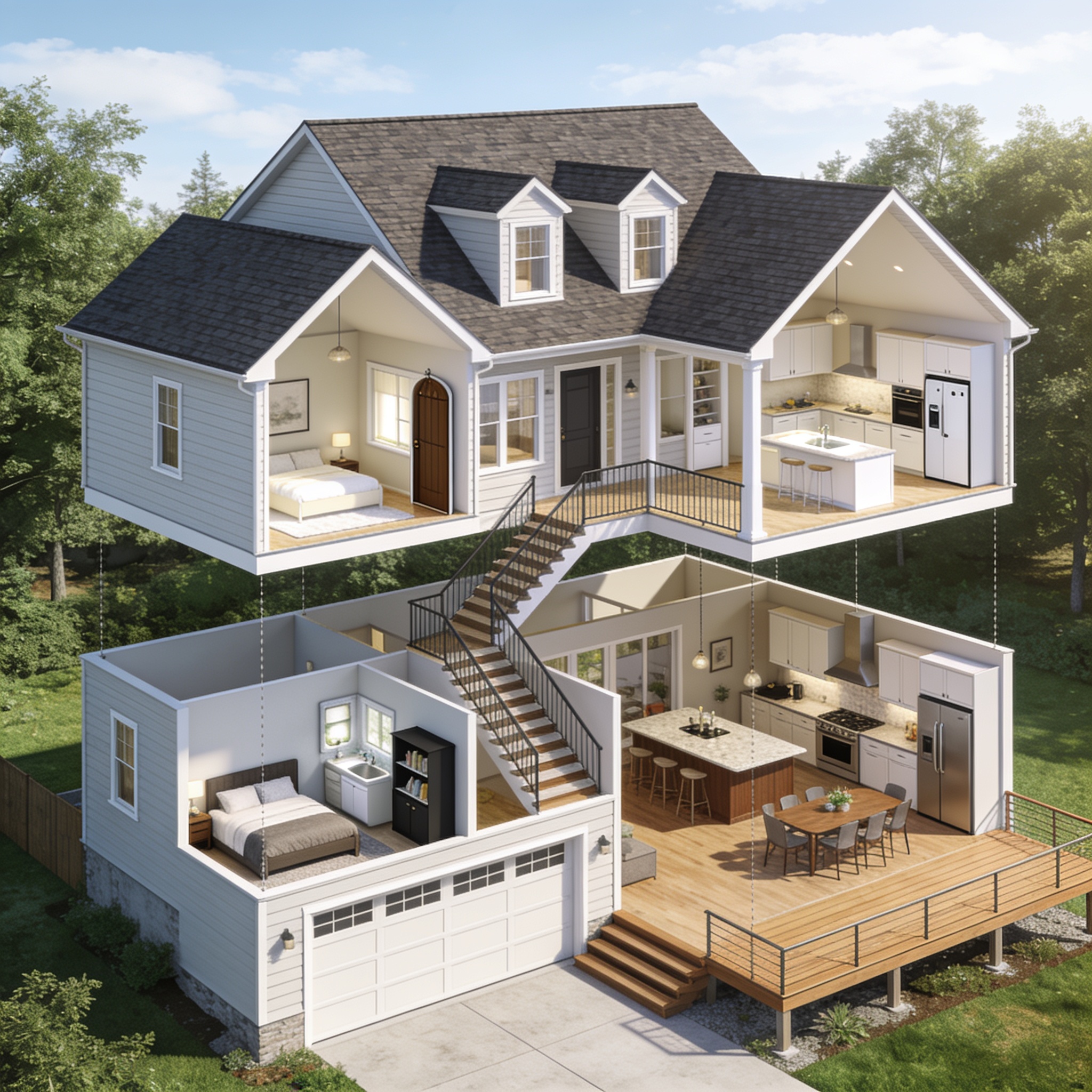 House Explording Exploded 3D Family House Floor Plan Visualization