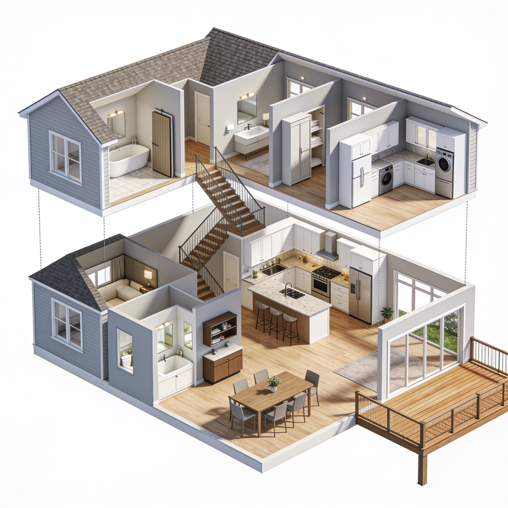 Layout Hause Exploded 3D Family House Floor Plan Visualization