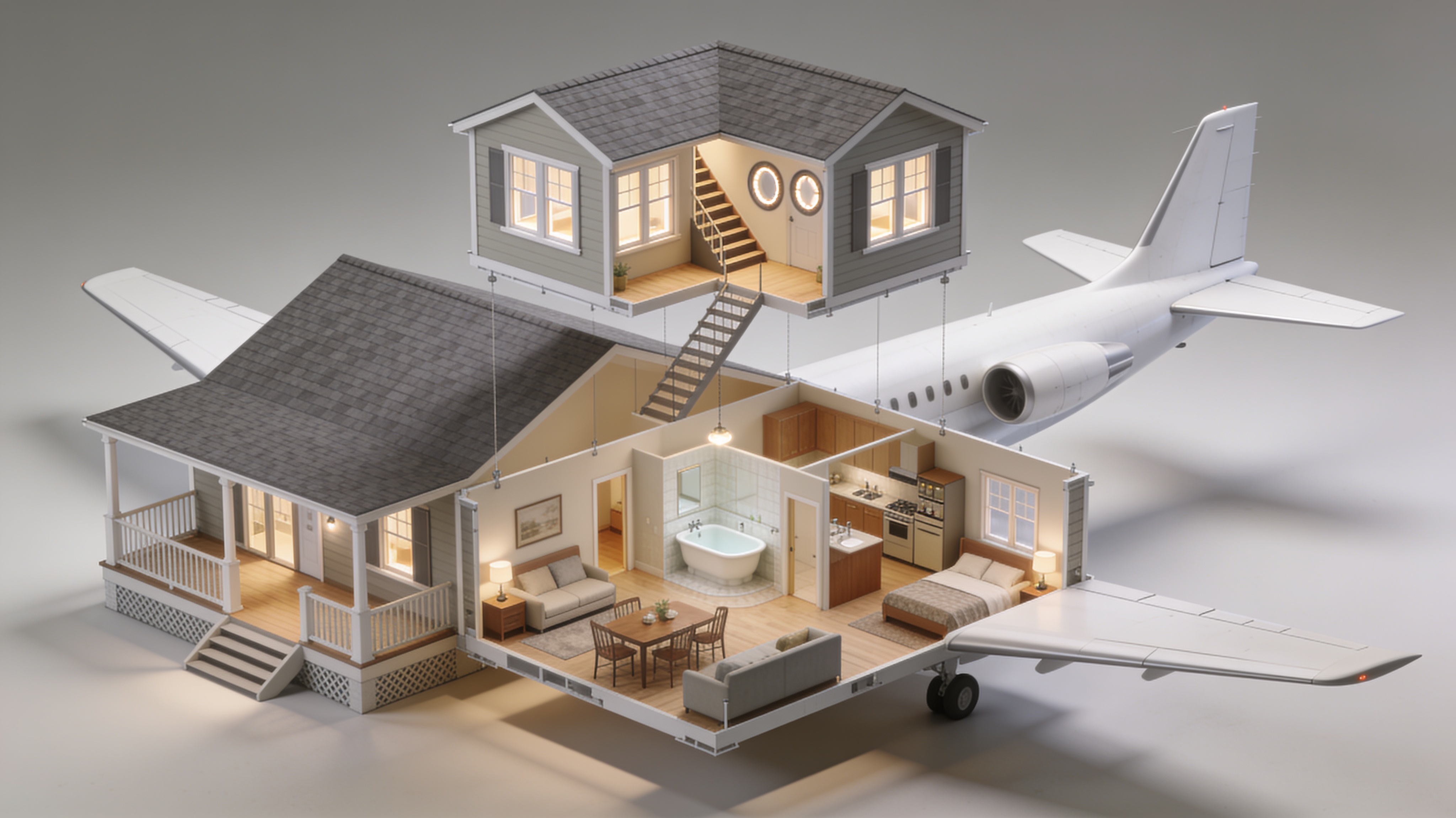 Exploded Airplane Bungalow Floor Plan 3D Render