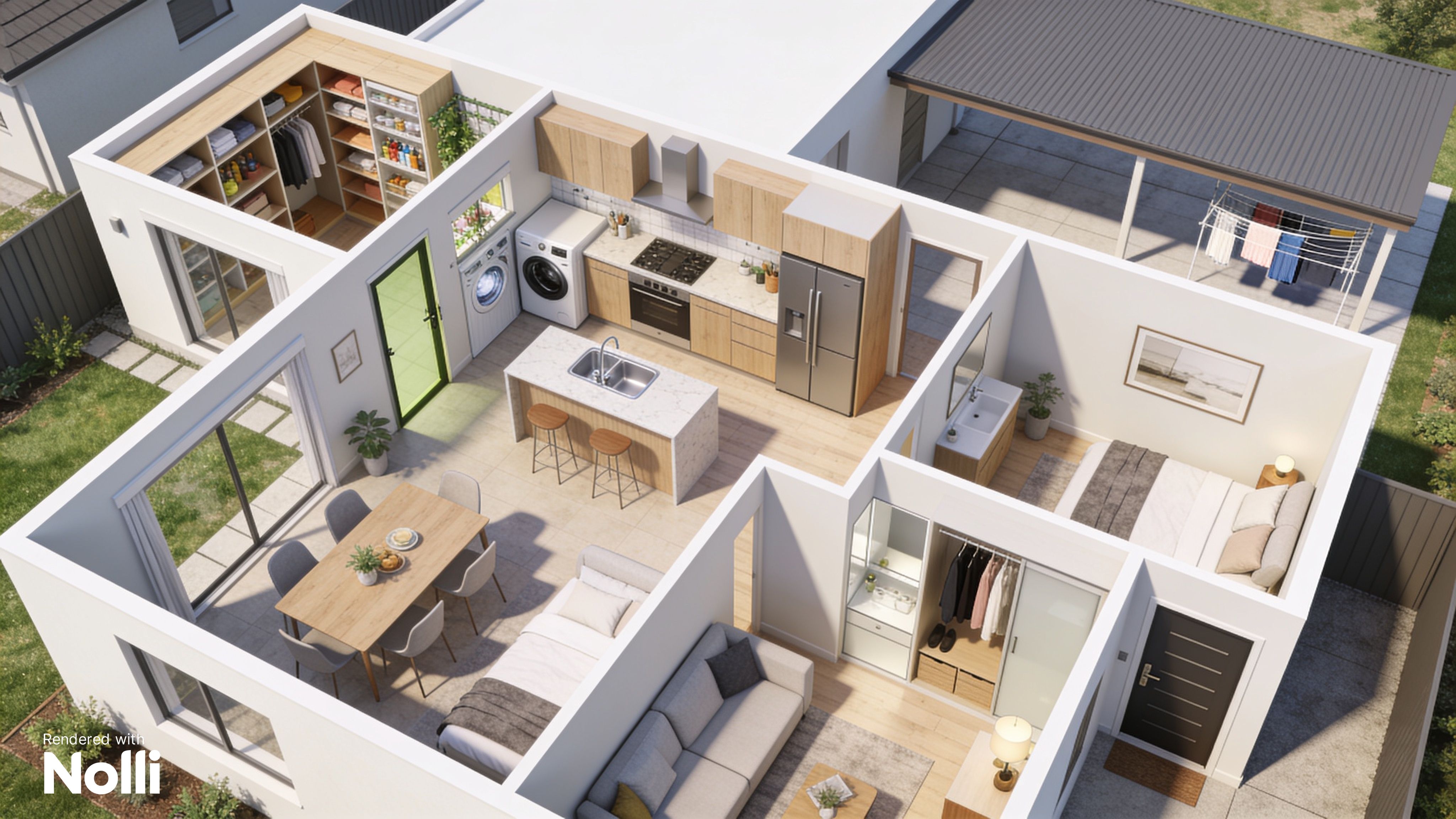 Layout Hause Isometric Family House Floor Plan 3D Render