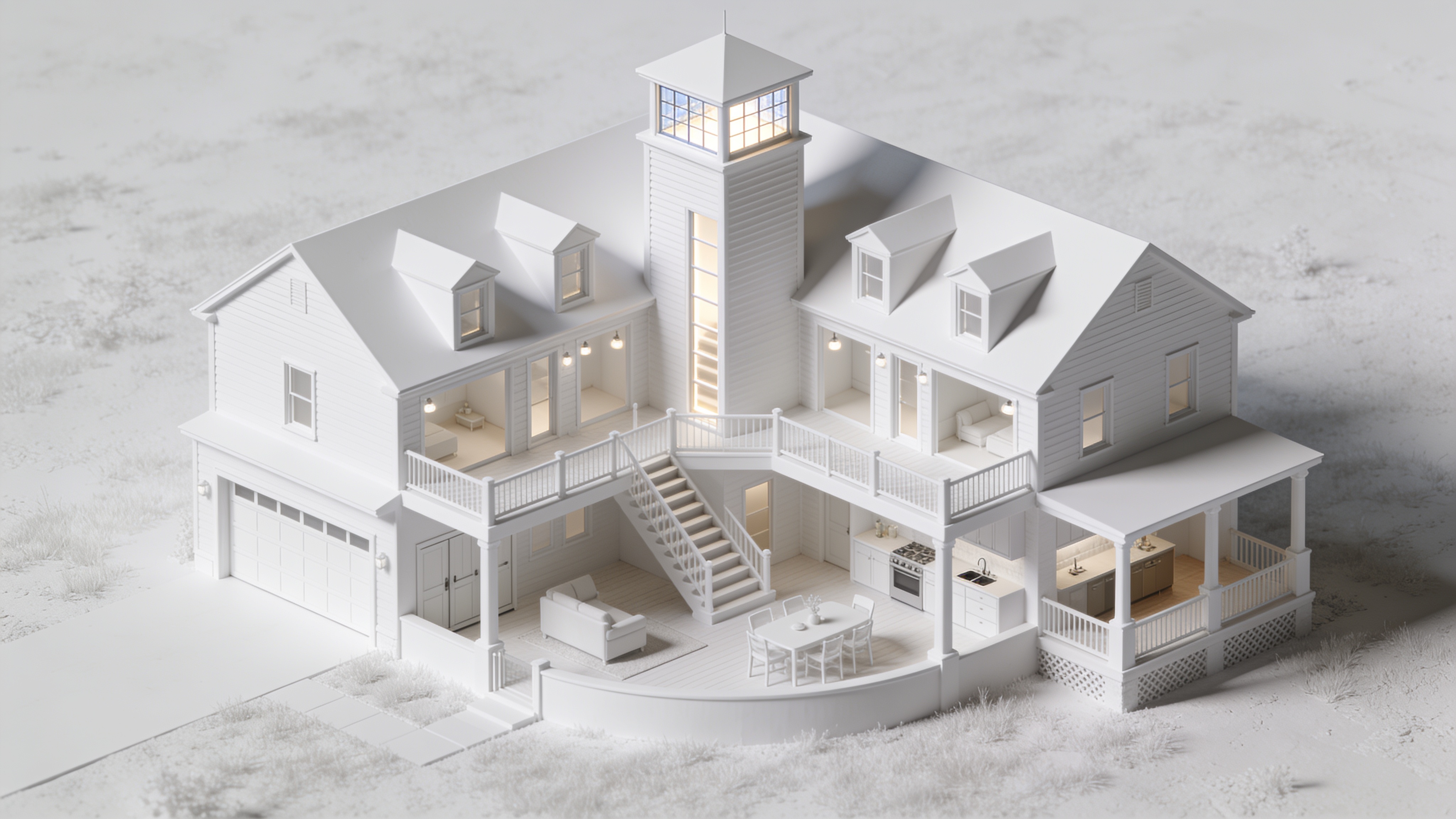 3D House Floor Plan with Stair Tower