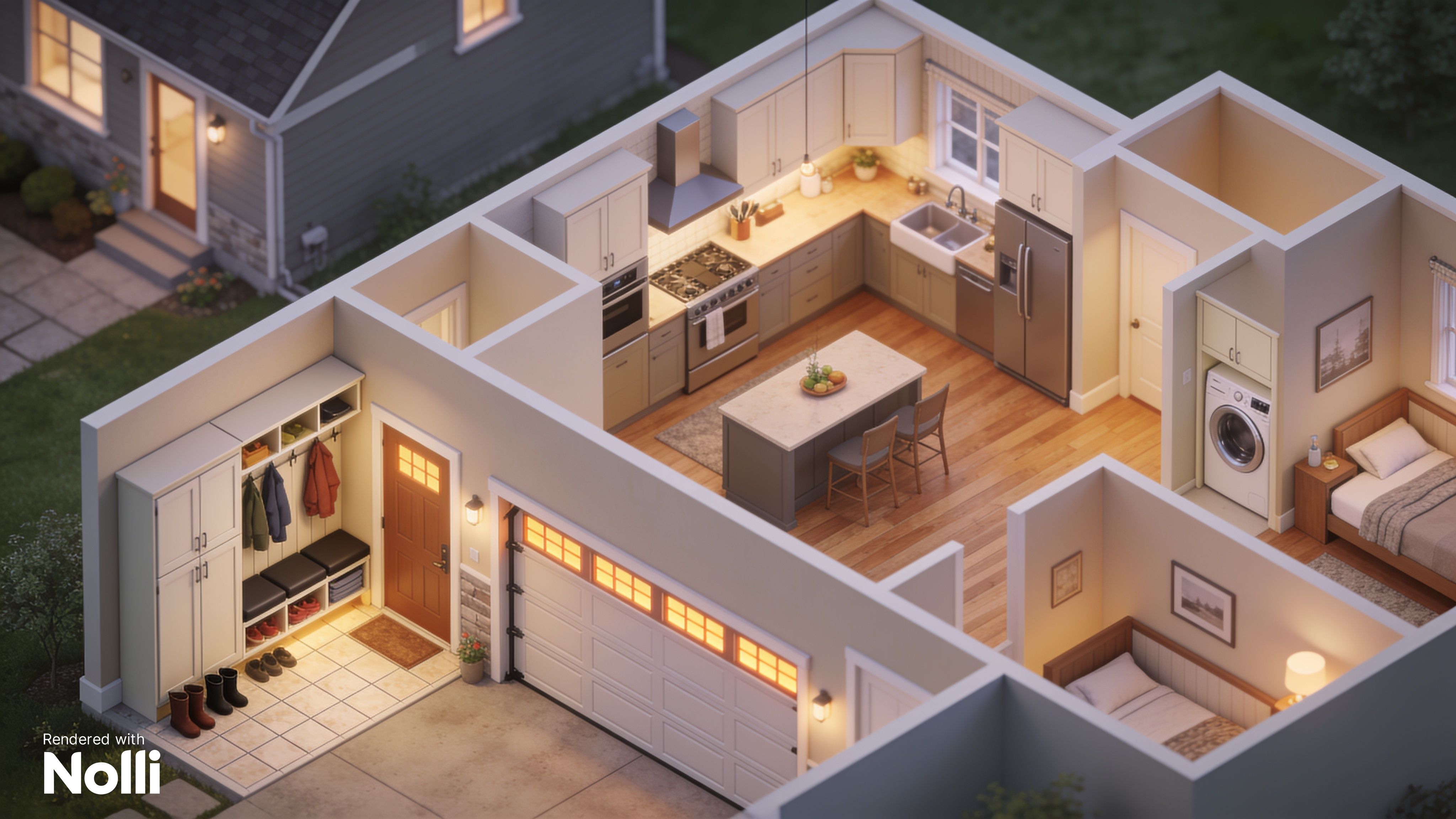 Split Family Sign Isometric Family House 3D Floor Plan