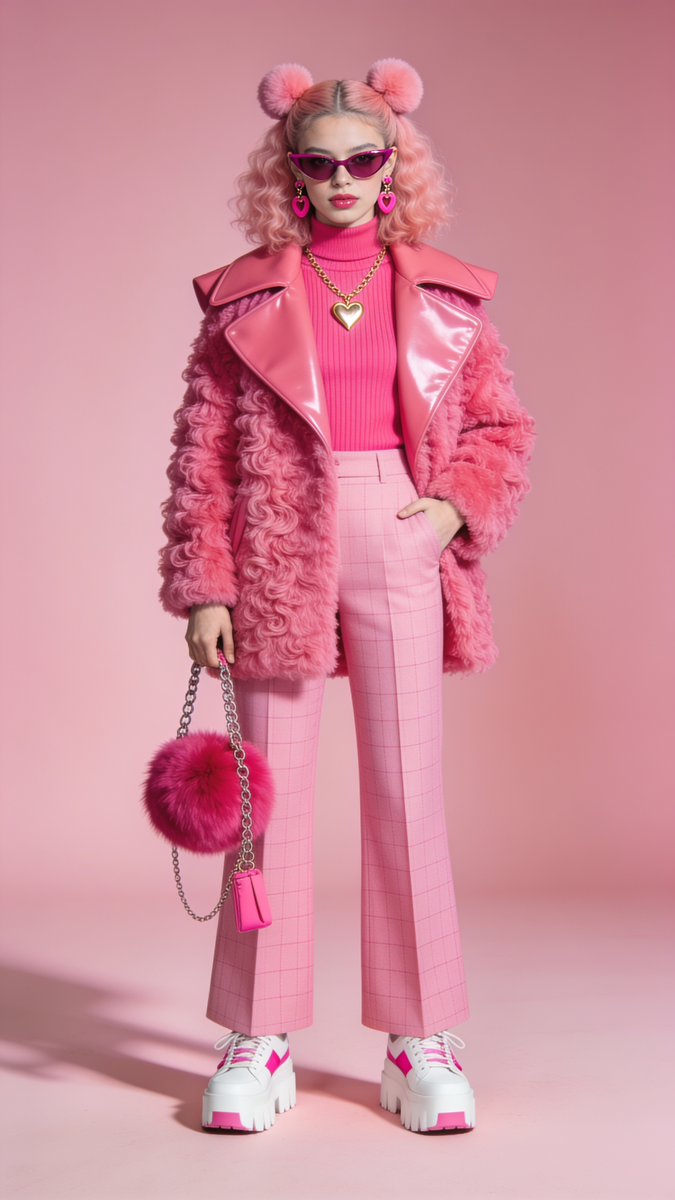 Pink Fashion Editorial Portrait of Stylish Woman