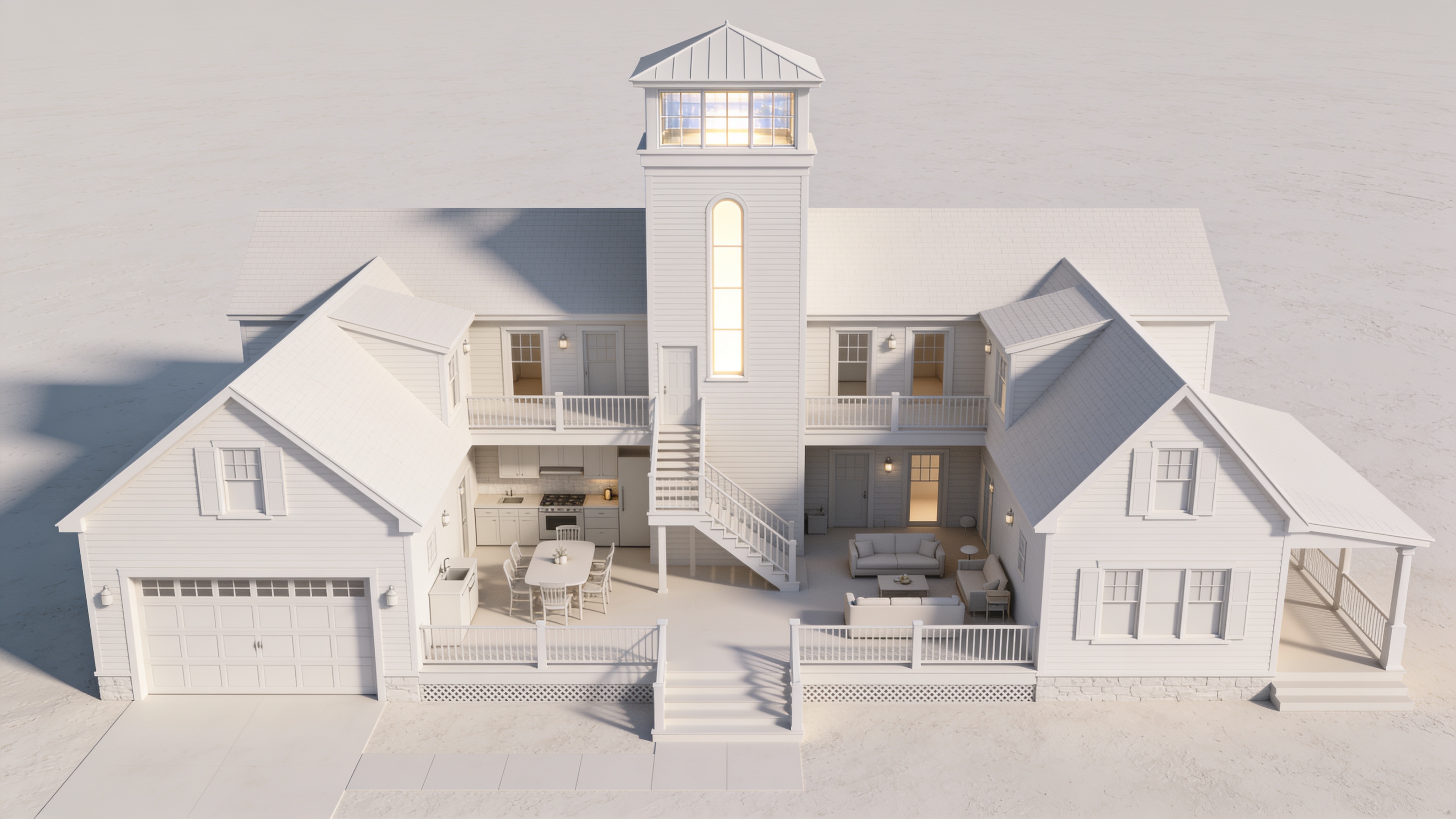 3D House Floor Plan with Stair Tower
