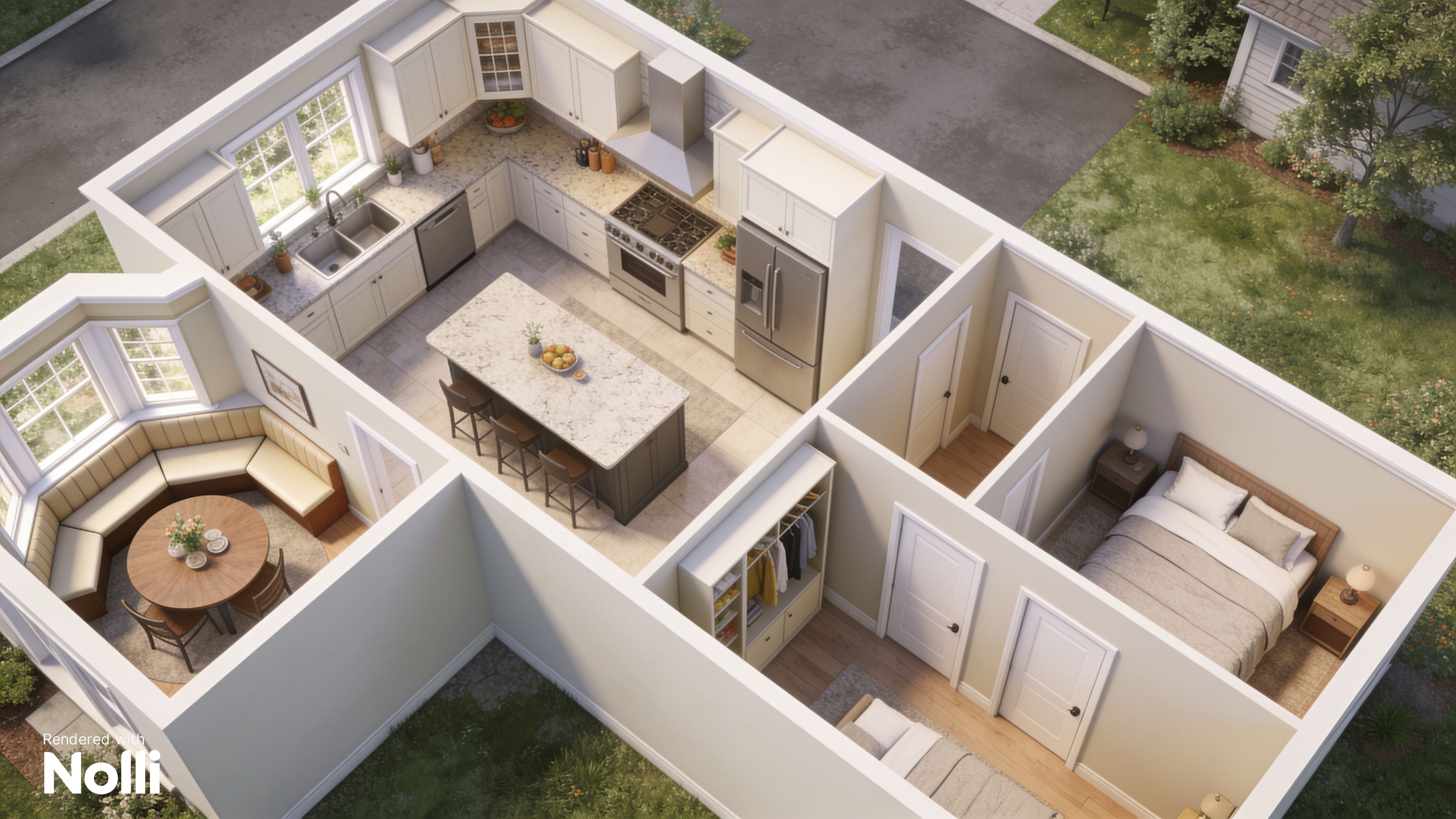 Split Family Sign Top-Down 3D Family House Floor Plan