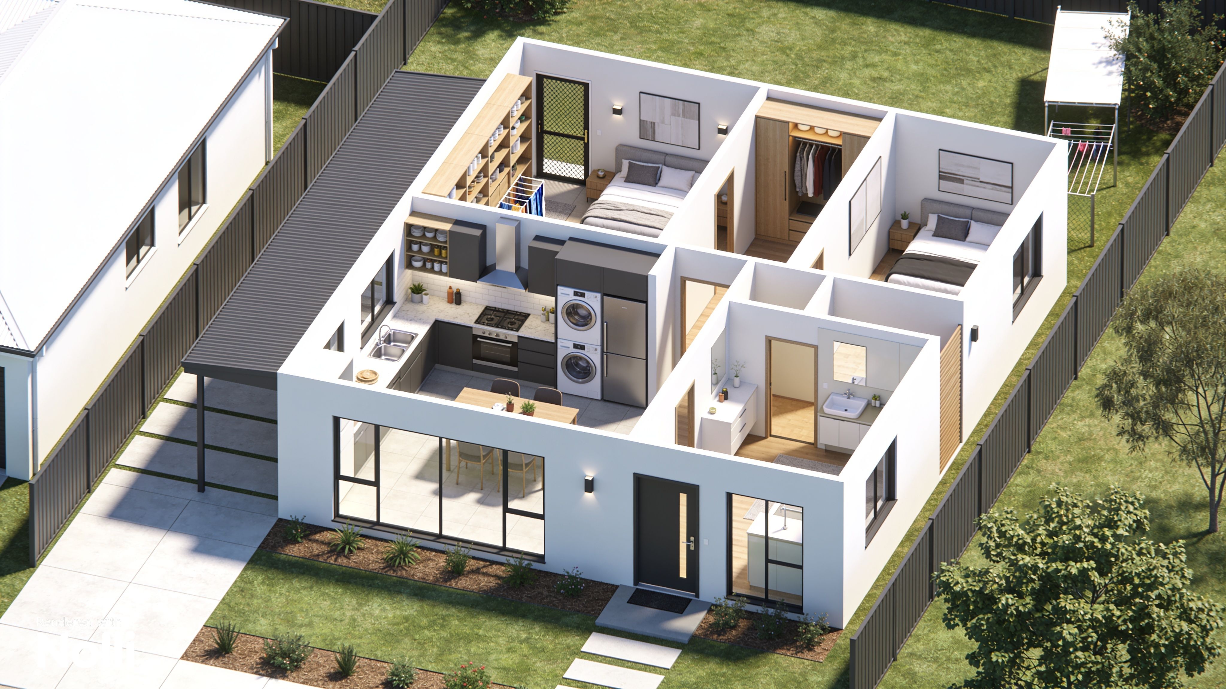 Layout Hause Isometric Family House Floor Plan 3D Render